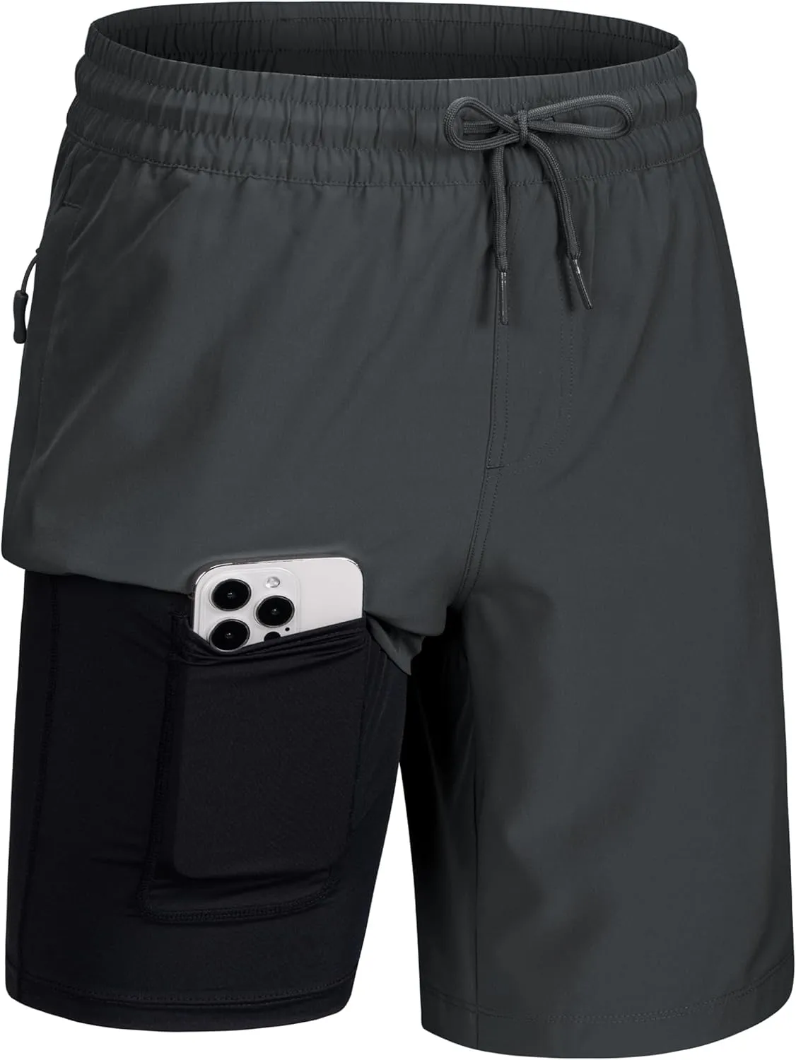 MAGCOMSEN Men's Swim Trunks with Compression Liner 9" Quick Dry Beach Shorts with Zipper Pockets