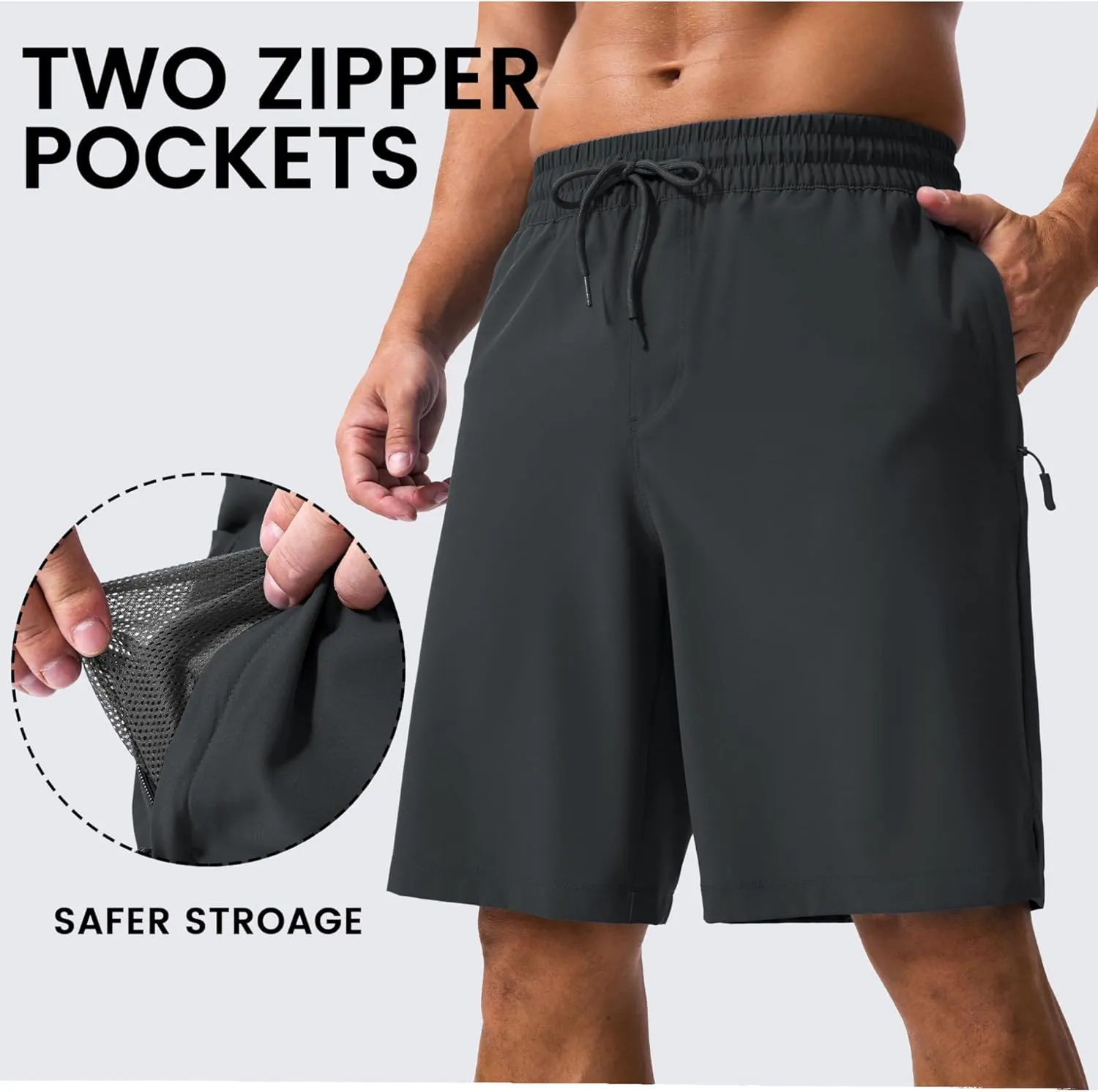 MAGCOMSEN Men's Swim Trunks with Compression Liner 9" Quick Dry Beach Shorts with Zipper Pockets