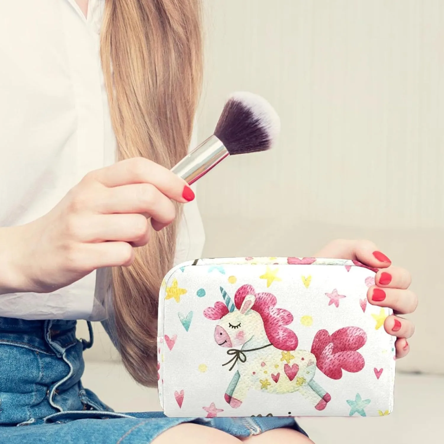 Magic Unicorn Small Makeup Bags for Women Teen Girls, Makeup Storage Bag with Zipper Accessories Organizer Bag for Travelling