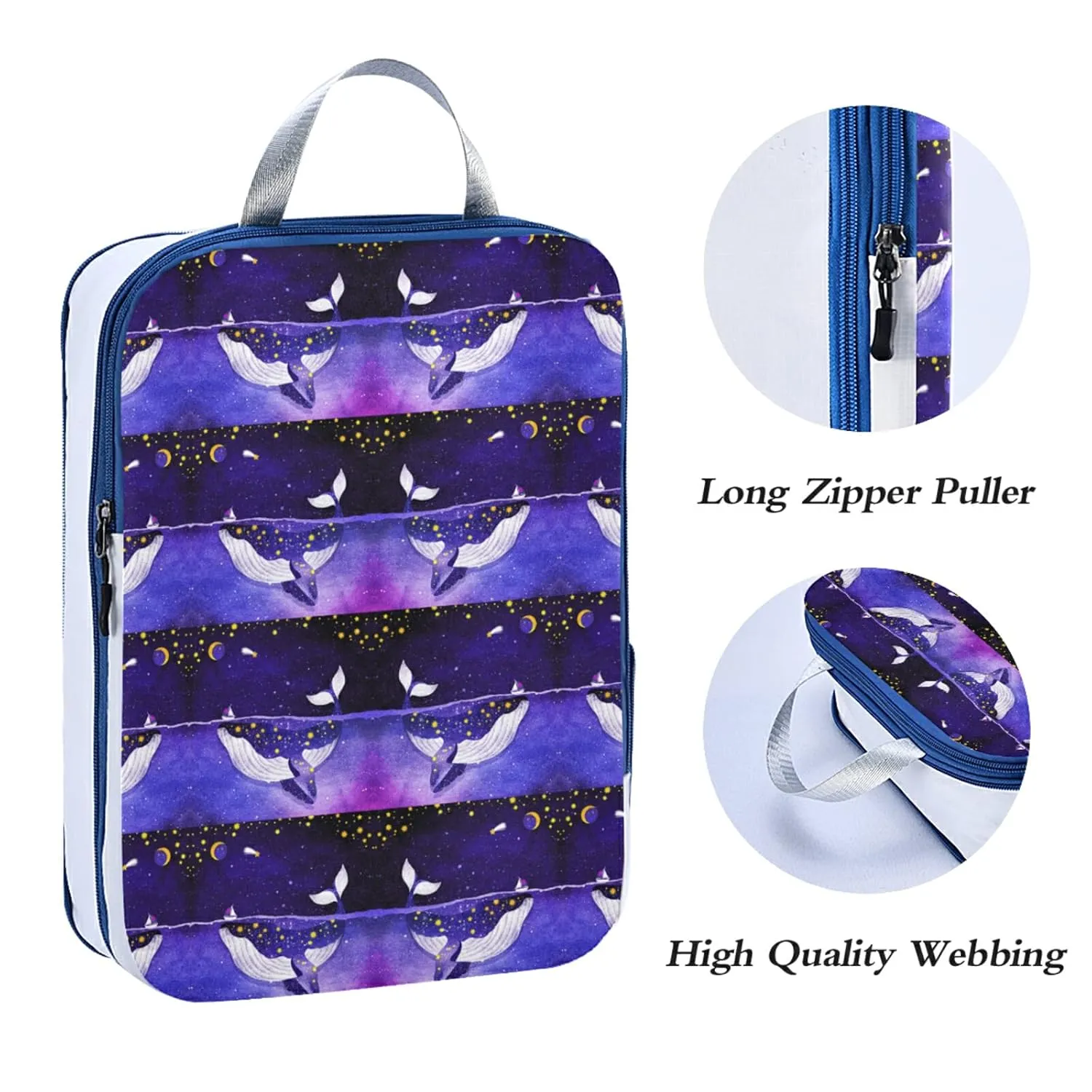 Magic Whale in the Dark Ocean Night Starry Sky Moon Purple Style 3 Piece set Cubes Expandable Adjustable Luggage Packing Bags, Ultralight Organizer Accessories Travel Suitcase Compressible Bags