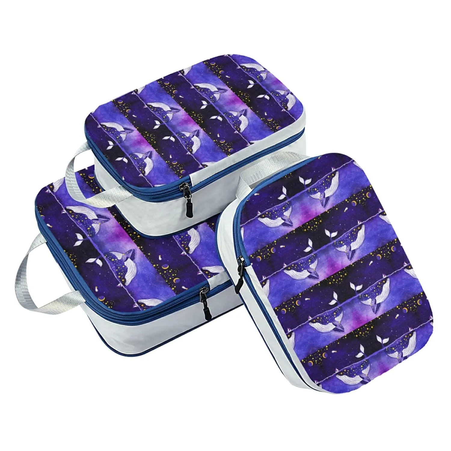 Magic Whale in the Dark Ocean Night Starry Sky Moon Purple Style 3 Piece set Cubes Expandable Adjustable Luggage Packing Bags, Ultralight Organizer Accessories Travel Suitcase Compressible Bags