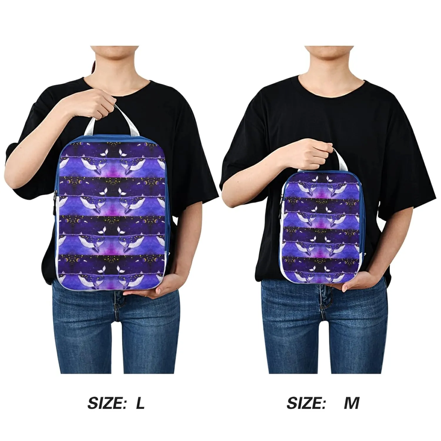 Magic Whale in the Dark Ocean Night Starry Sky Moon Purple Style 3 Piece set Cubes Expandable Adjustable Luggage Packing Bags, Ultralight Organizer Accessories Travel Suitcase Compressible Bags