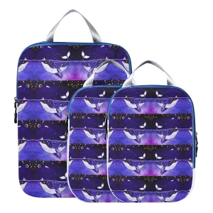 Magic Whale in the Dark Ocean Night Starry Sky Moon Purple Style 3 Piece set Cubes Expandable Adjustable Luggage Packing Bags, Ultralight Organizer Accessories Travel Suitcase Compressible Bags