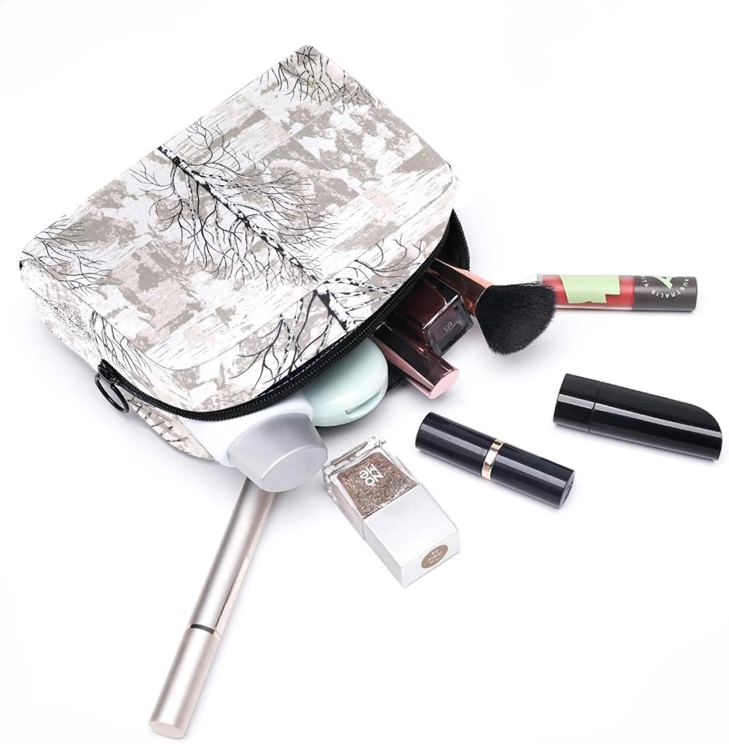 Makeup Organizer Bag, Birch Trees on Birch Bark Background Pencil Case Cosmetic Storage Bag Portable Toiletry Pouch for Women, Men, Traveling, School