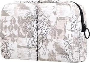 Makeup Organizer Bag, Birch Trees on Birch Bark Background Pencil Case Cosmetic Storage Bag Portable Toiletry Pouch for Women, Men, Traveling, School