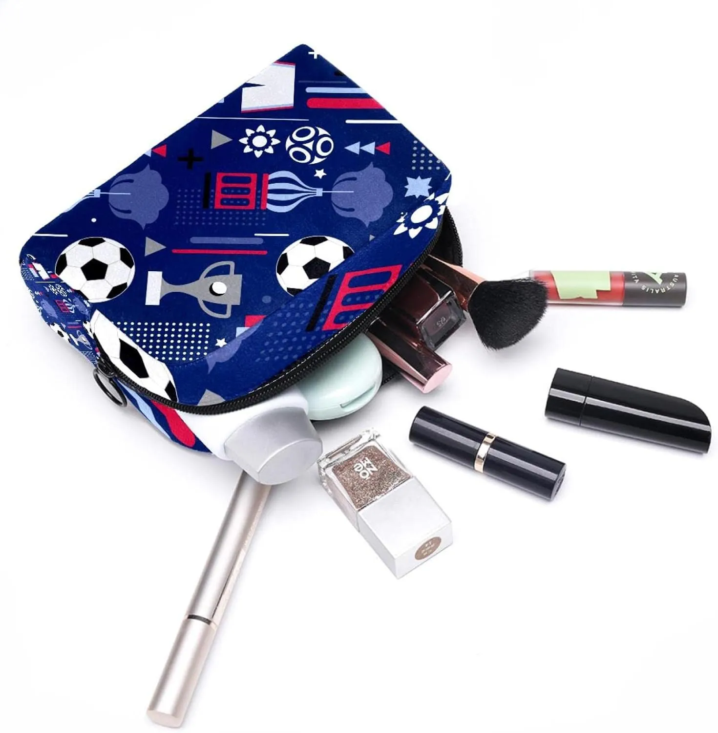 Makeup Organizer Bag, Soccer World Cup Pattern Pencil Case Cosmetic Storage Bag Portable Toiletry Pouch for Women, Men, Traveling, School