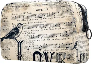 Makeup Organizer Bag, Vintage Love Sheet Music Bird Flower Pencil Case Cosmetic Storage Bag Portable Toiletry Pouch for Women, Men, Traveling, School