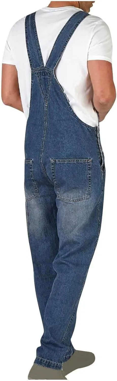 Man Jumpsuits Pants Unitard for Mens Faux Denim Slim Tunic Overall Western Winter Fall Overalls 2025