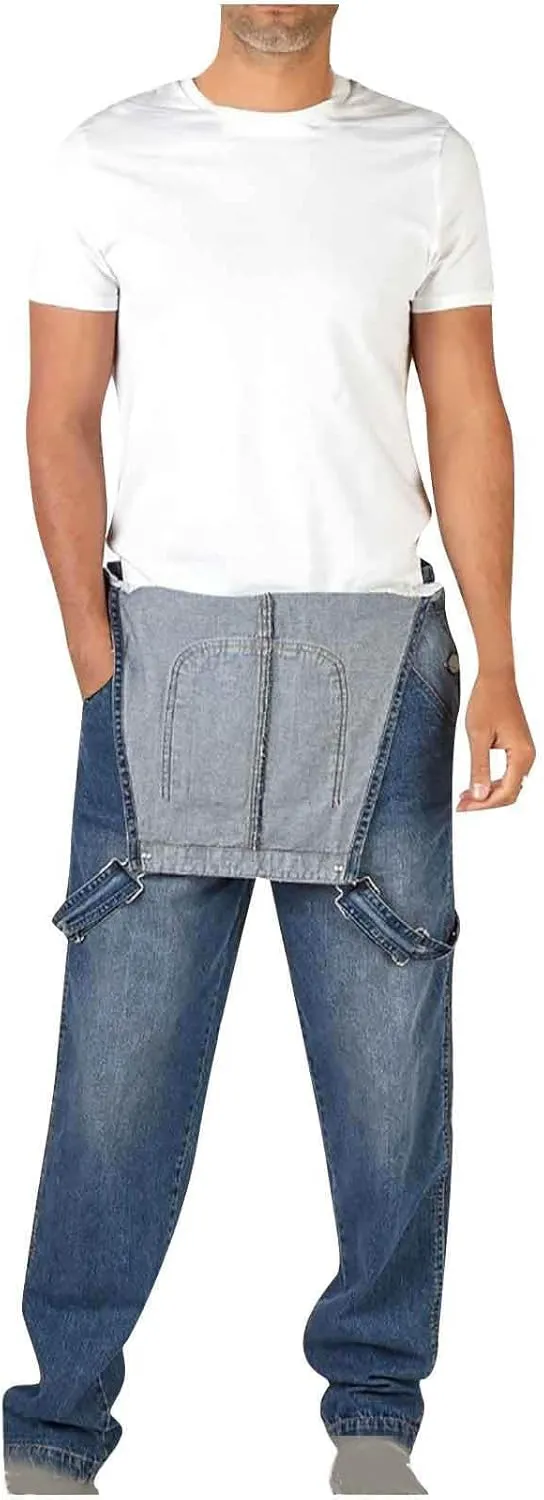 Man Jumpsuits Pants Unitard for Mens Faux Denim Slim Tunic Overall Western Winter Fall Overalls 2025