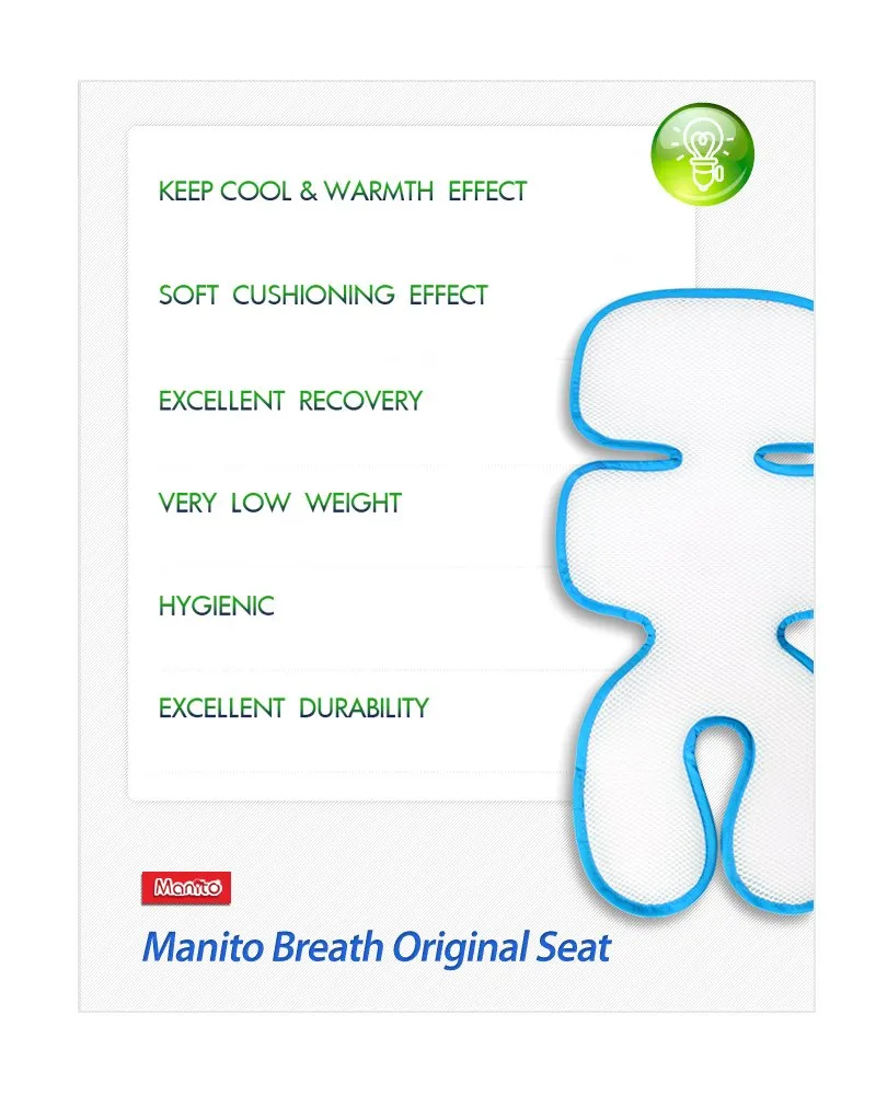 Manito Breath Original 3D Mesh Seat Pad/Cushion/Liner for Stroller and Car Seat, Blue, One Size