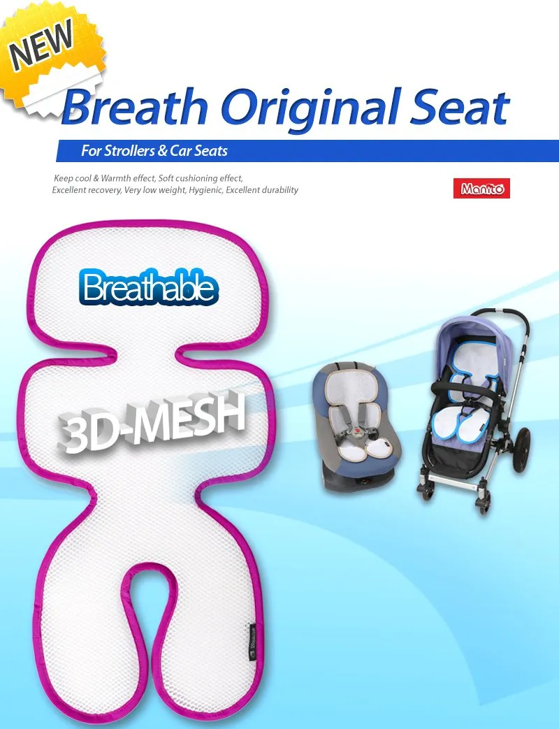 Manito Breath Original 3D Mesh Seat Pad/Cushion/Liner for Stroller and Car Seat, Blue, One Size