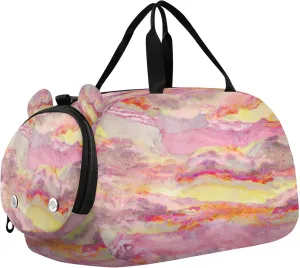 Marble Texture Kids Overnight Sports Duffel Bags with Shoe Compartment & Wet Pocket Travel Sport Gym Bag for Girls Boys