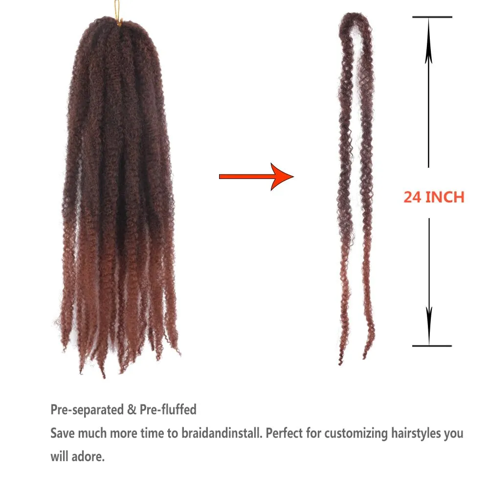 Marley Crochet Braids Hair 24 Inch 8 Packs Afro Kinky Marley Twist Braiding Hair Synthetic Curly Twist Marley Hair Long Springy Afro Twist Hair Extensions (TB/30#, 24 Inch (Pack of 8))