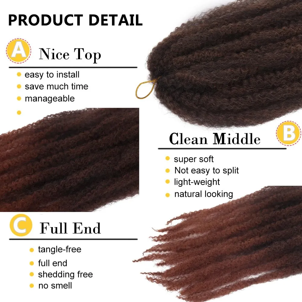 Marley Crochet Braids Hair 24 Inch 8 Packs Afro Kinky Marley Twist Braiding Hair Synthetic Curly Twist Marley Hair Long Springy Afro Twist Hair Extensions (TB/30#, 24 Inch (Pack of 8))
