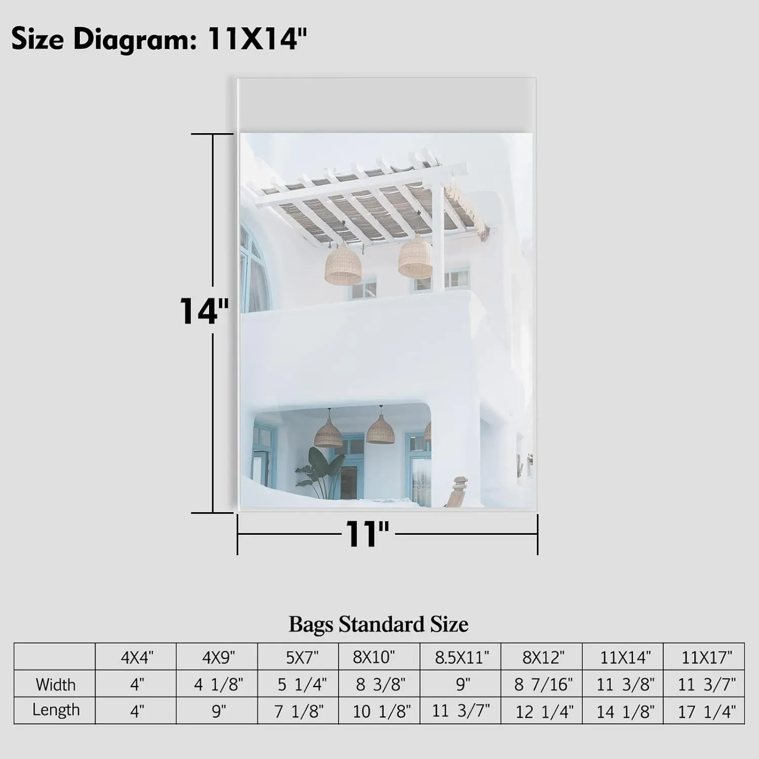 Mat Board Center, (200 Pack) 11 3/8" x 14 1/8" Crystal Clear Resealable Plastic Sleeves, Self Sealing Polypropylene Bags for 11x14 Prints, Photos, Documents