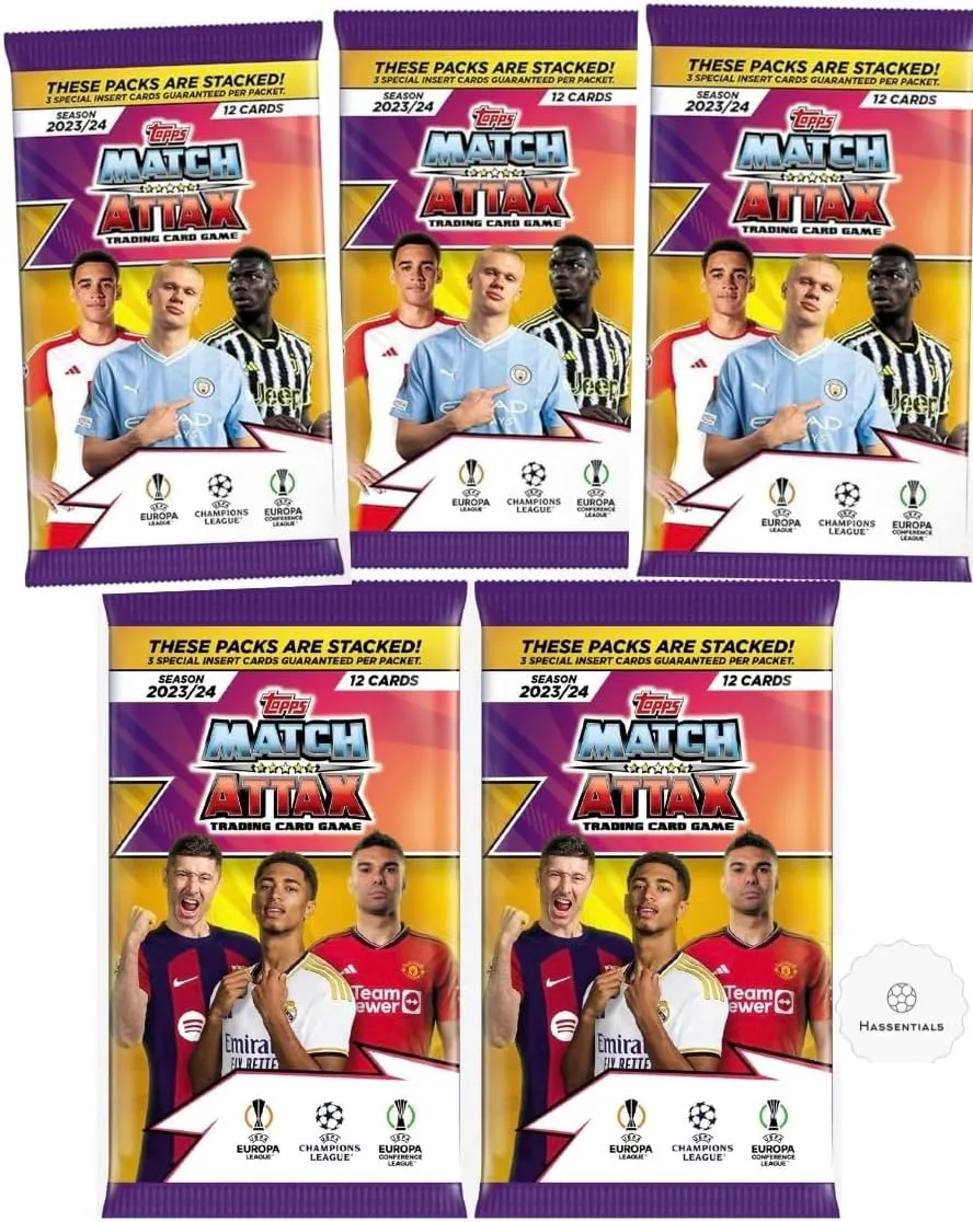 Match Attax Topps 23/24 New Premier League Soccer Trading Cards League Trading Cards x 5 Packet Bundle - Soccer Cards 2024 with Hassentials Sticker