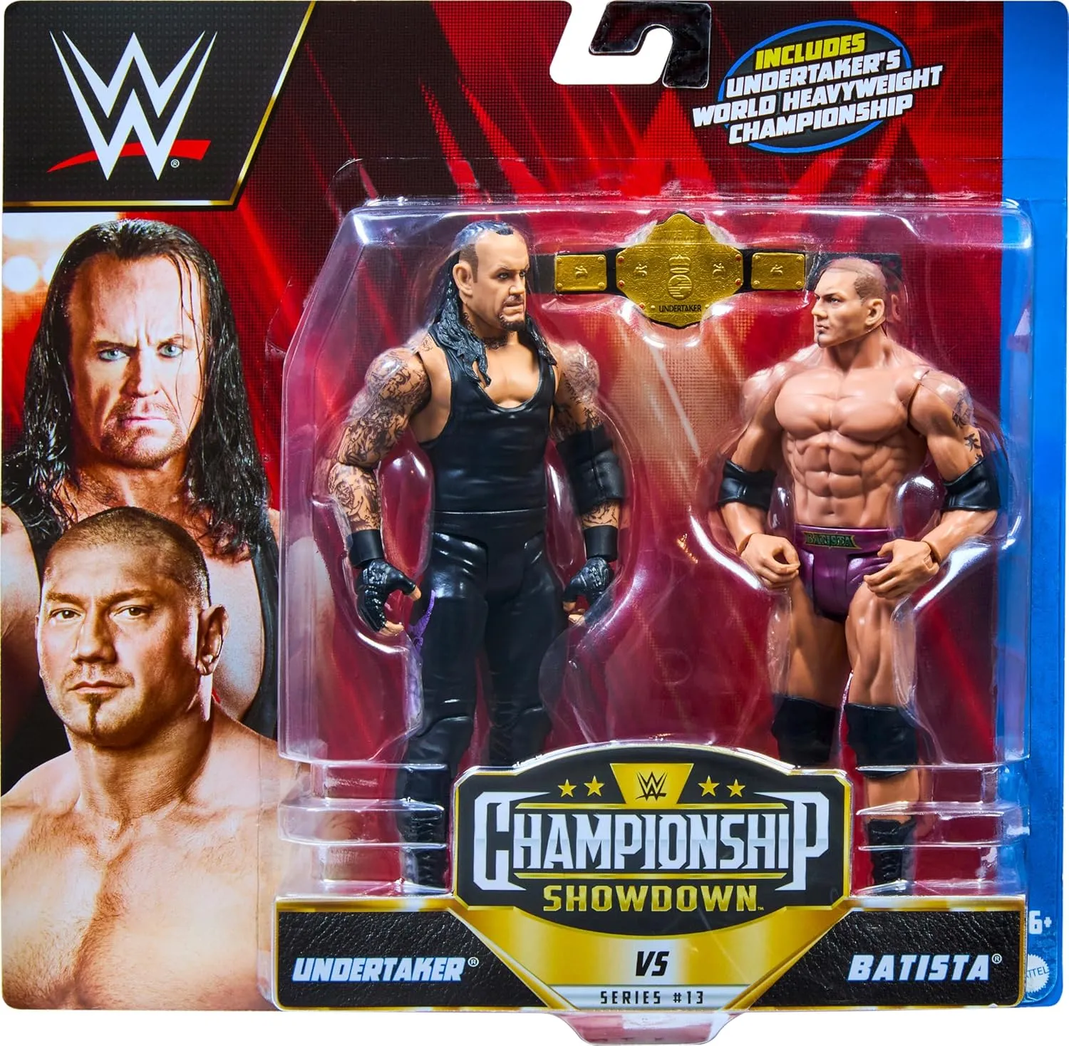 Mattel WWE Undertaker vs Bautista Championship Showdown Action Figure 2-Pack with World Heavyweight Championship, 6-inch