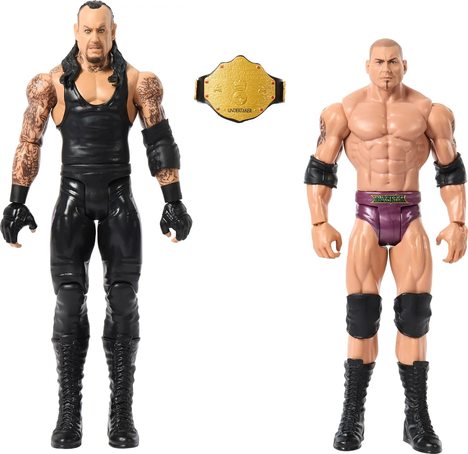 Mattel WWE Undertaker vs Bautista Championship Showdown Action Figure 2-Pack with World Heavyweight Championship, 6-inch