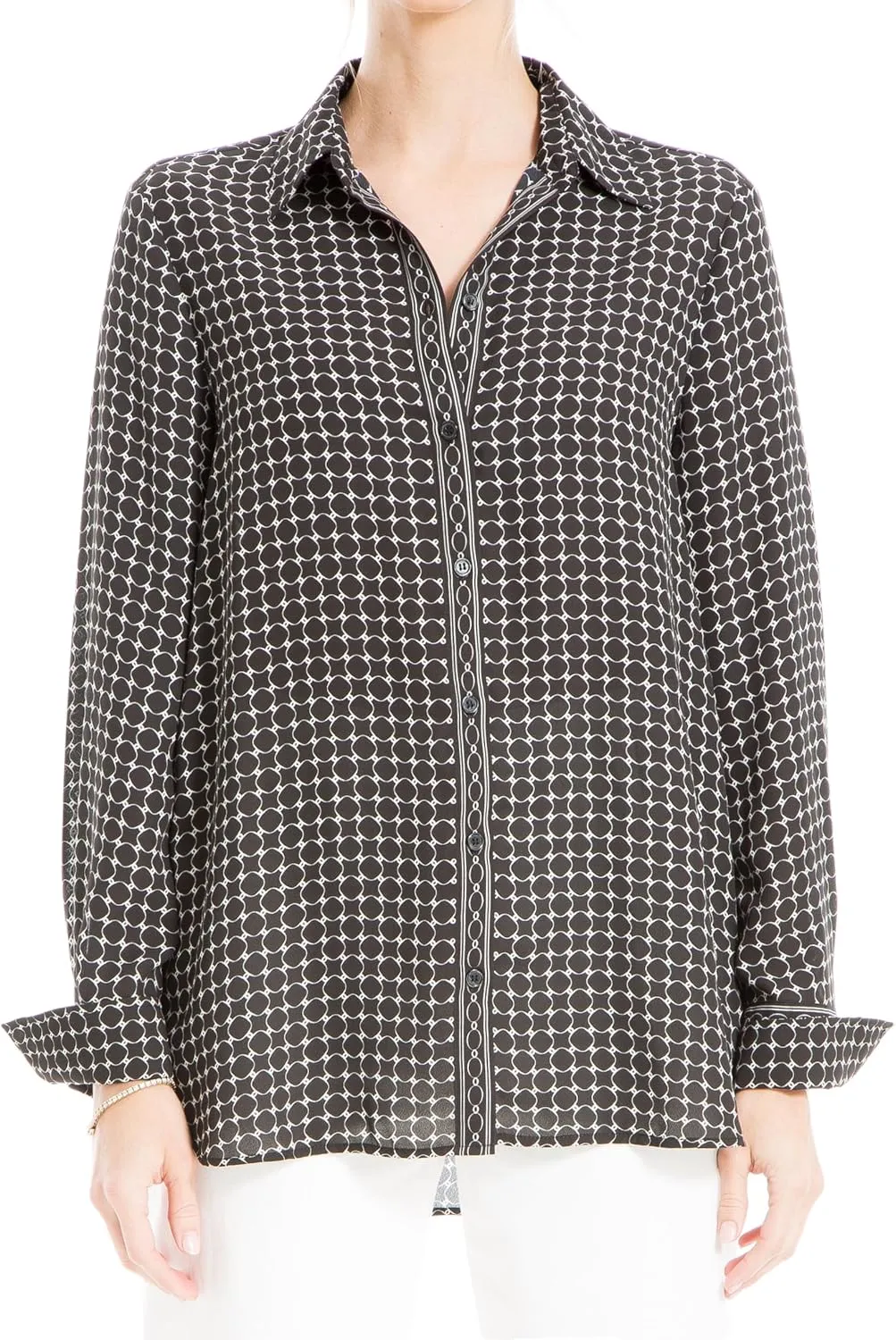 Max Studio Women's Spring 2023 Fashion Everyday Collared Long Sleeve Button Down Shirt