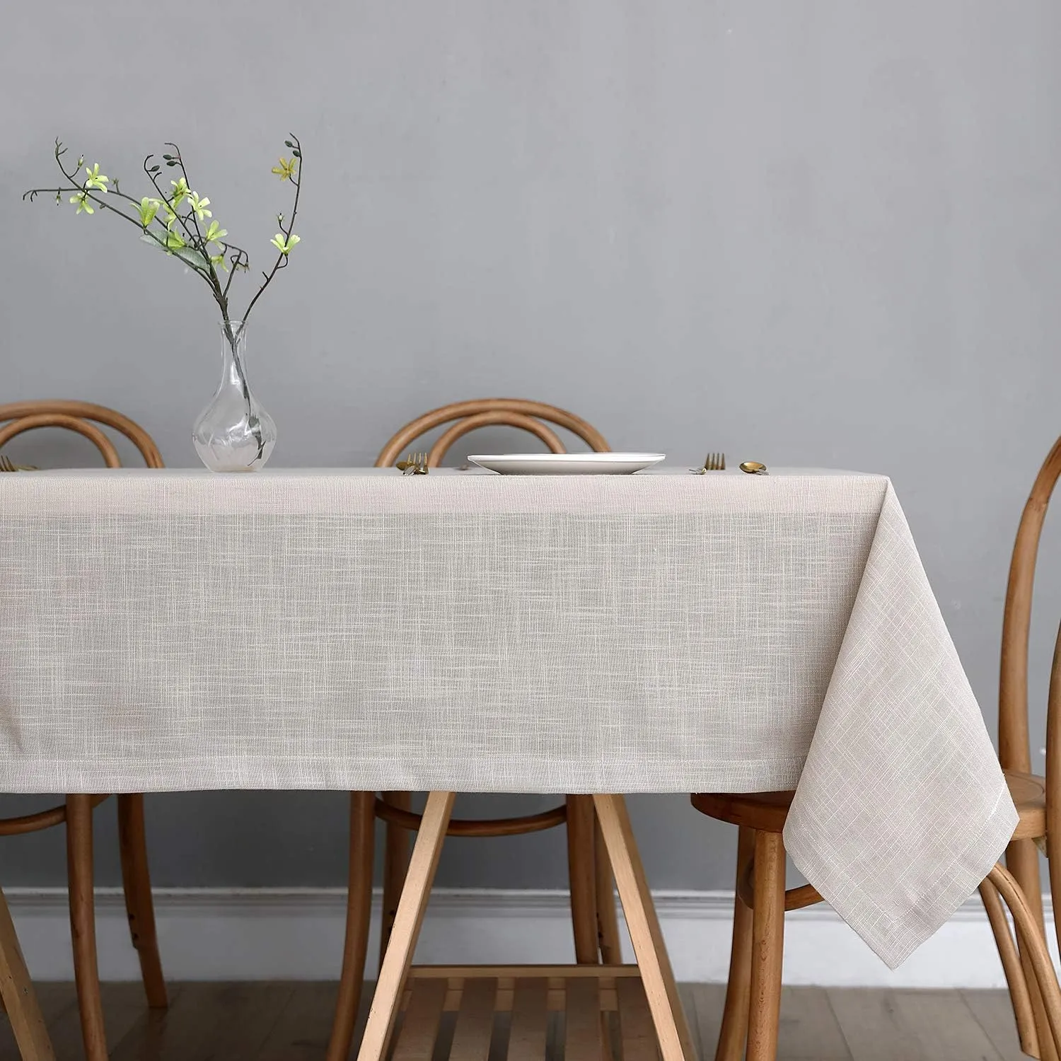 maxmill Lux Faux Linen Table Cloth with Slubby Texture Wrinkle Resistant Anti-Shrink Soft Tablecloth for Kitchen Dining Tabletop for Buffet Banquet Parties Event Dinner Rectangle 52 x 70 Inch Natural