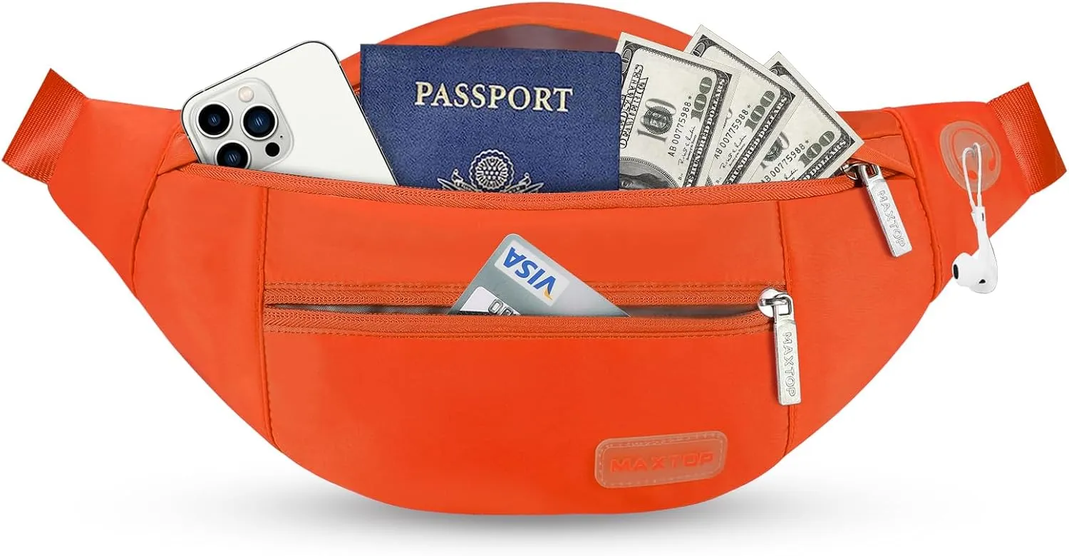 MAXTOP Large Crossbody Fanny Pack with 4-Zipper Pockets,Gifts for Enjoy Sports Festival Workout Traveling Running Casual Hands-Free Wallets Waist Pack Phone Bag Carrying All Phones