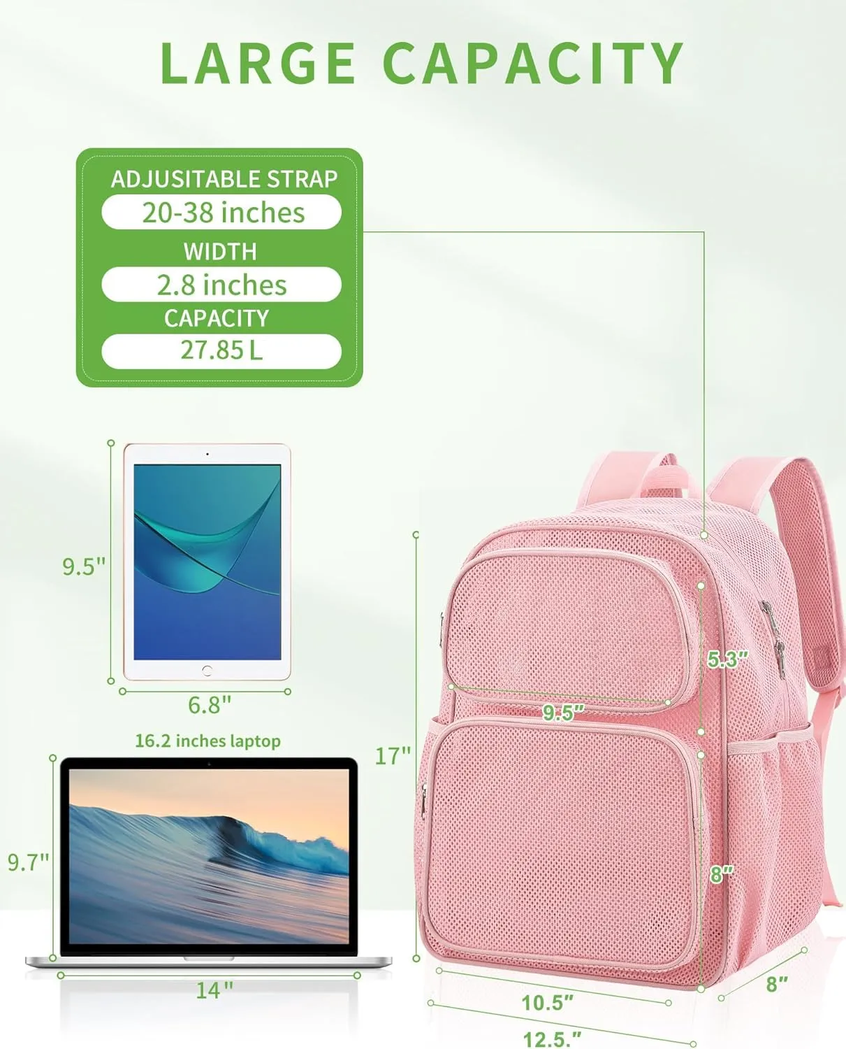 MAY TREE Mesh Backpack Heavy Duty Big Mesh Bag Large Capacity for Travel Beach Hiking Outdoor Sports with Paded Strap