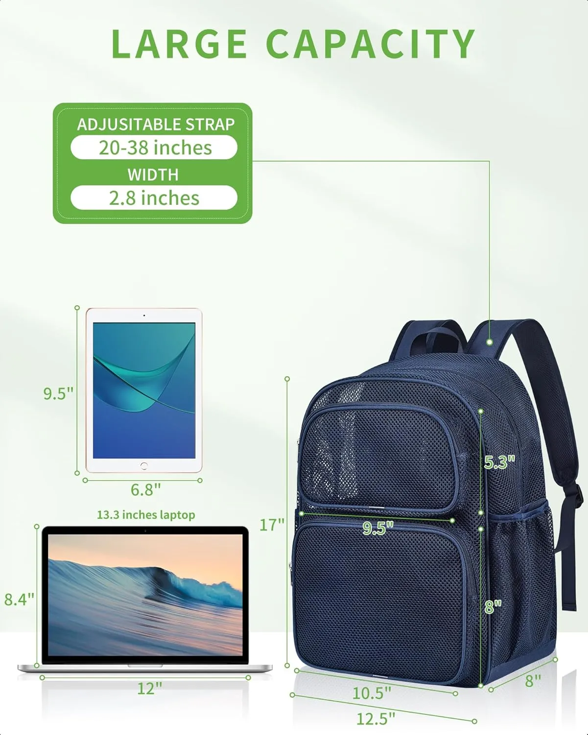 MAY TREE Mesh Backpack Heavy Duty Big Mesh Bag Large Capacity for Travel Beach Hiking Outdoor Sports with Paded Strap