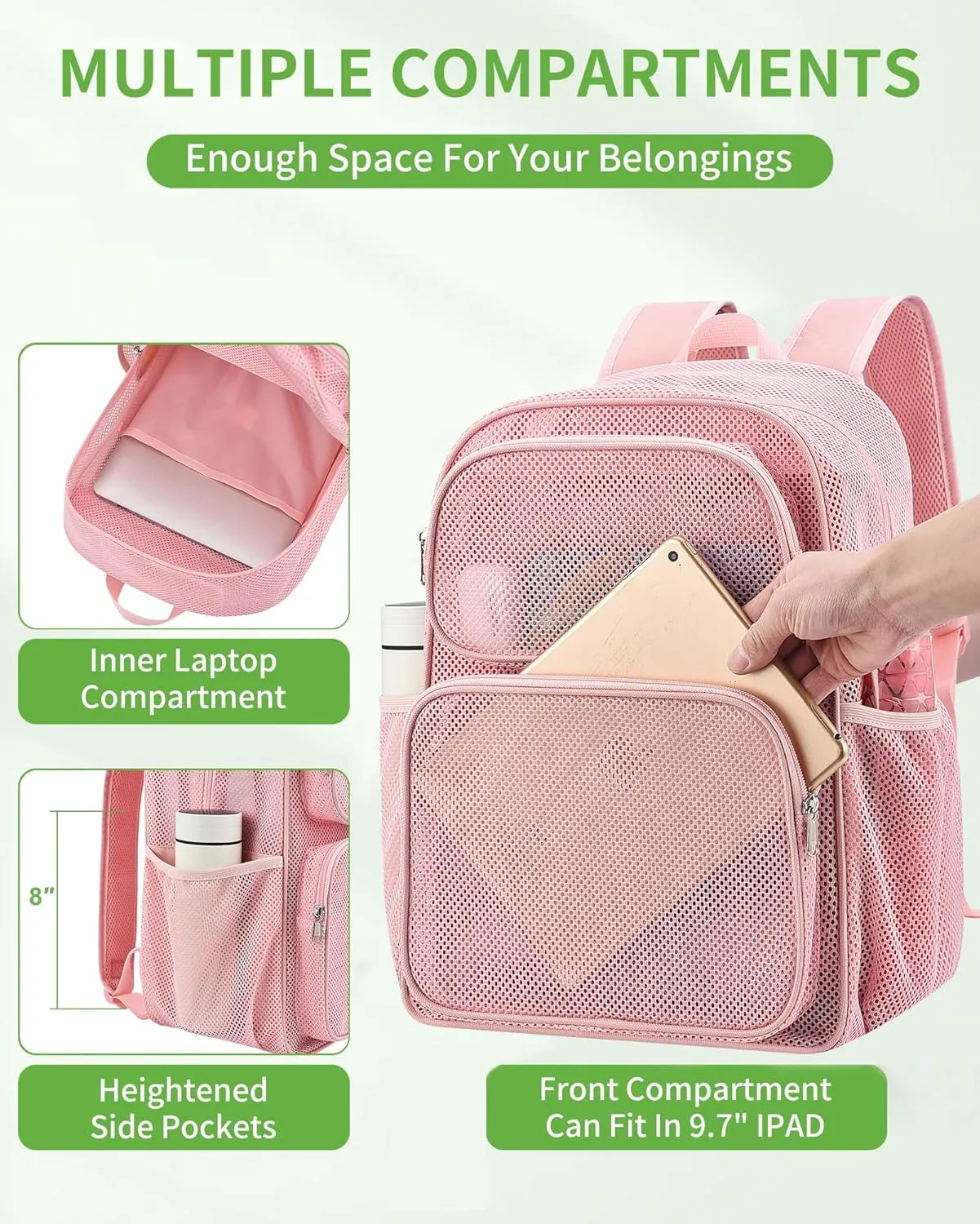 MAY TREE Mesh Backpack Heavy Duty Big Mesh Bag Large Capacity for Travel Beach Hiking Outdoor Sports with Paded Strap