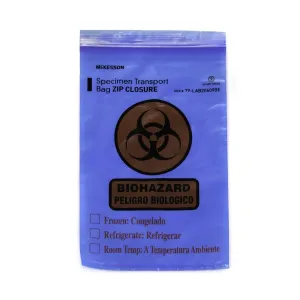 McKesson Biohazard Specimen Transport Bags for Medical Procedures - Zip Closure, Blue, Document Pouch - 6 in x 9 in, 100 Count