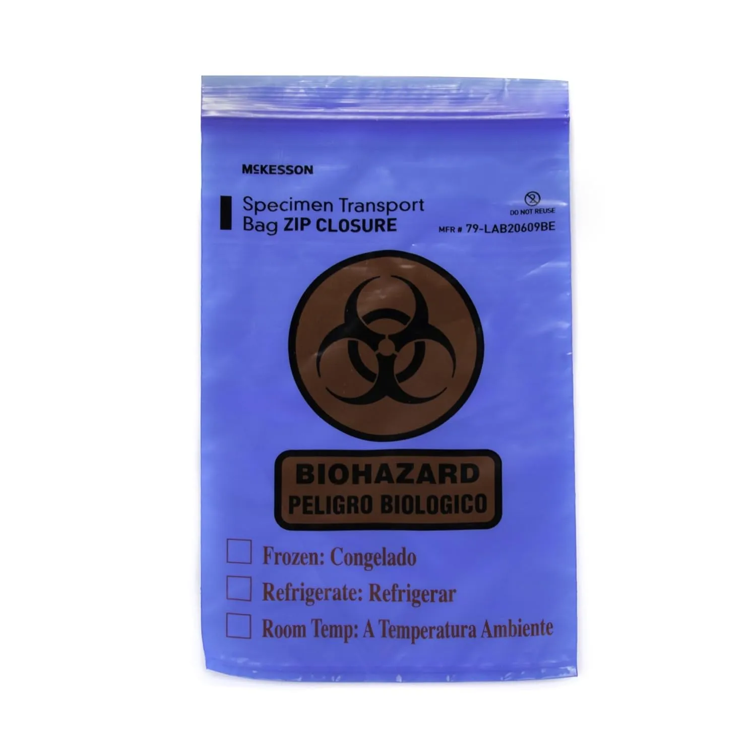 McKesson Biohazard Specimen Transport Bags for Medical Procedures - Zip Closure, Blue, Document Pouch - 6 in x 9 in, 100 Count