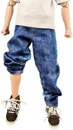 Meetoget 1/6 Scale Male Figure Doll Denim Jeans Pants Clothes for 12 inch Action Figure PM104US,Blue
