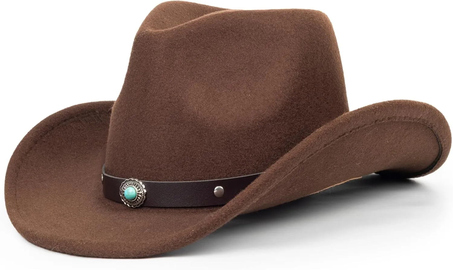 Men Women Retro-Black Western-Cowboy-Hat Bling-Rhinestone-Decor with Eyelets Felt-Cowgirl-Hats Glitter-Rodeo Fedora Hat