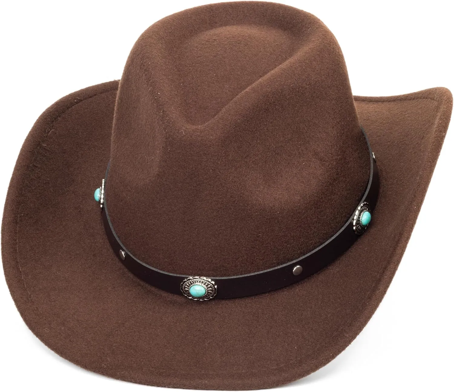 Men Women Retro-Black Western-Cowboy-Hat Bling-Rhinestone-Decor with Eyelets Felt-Cowgirl-Hats Glitter-Rodeo Fedora Hat