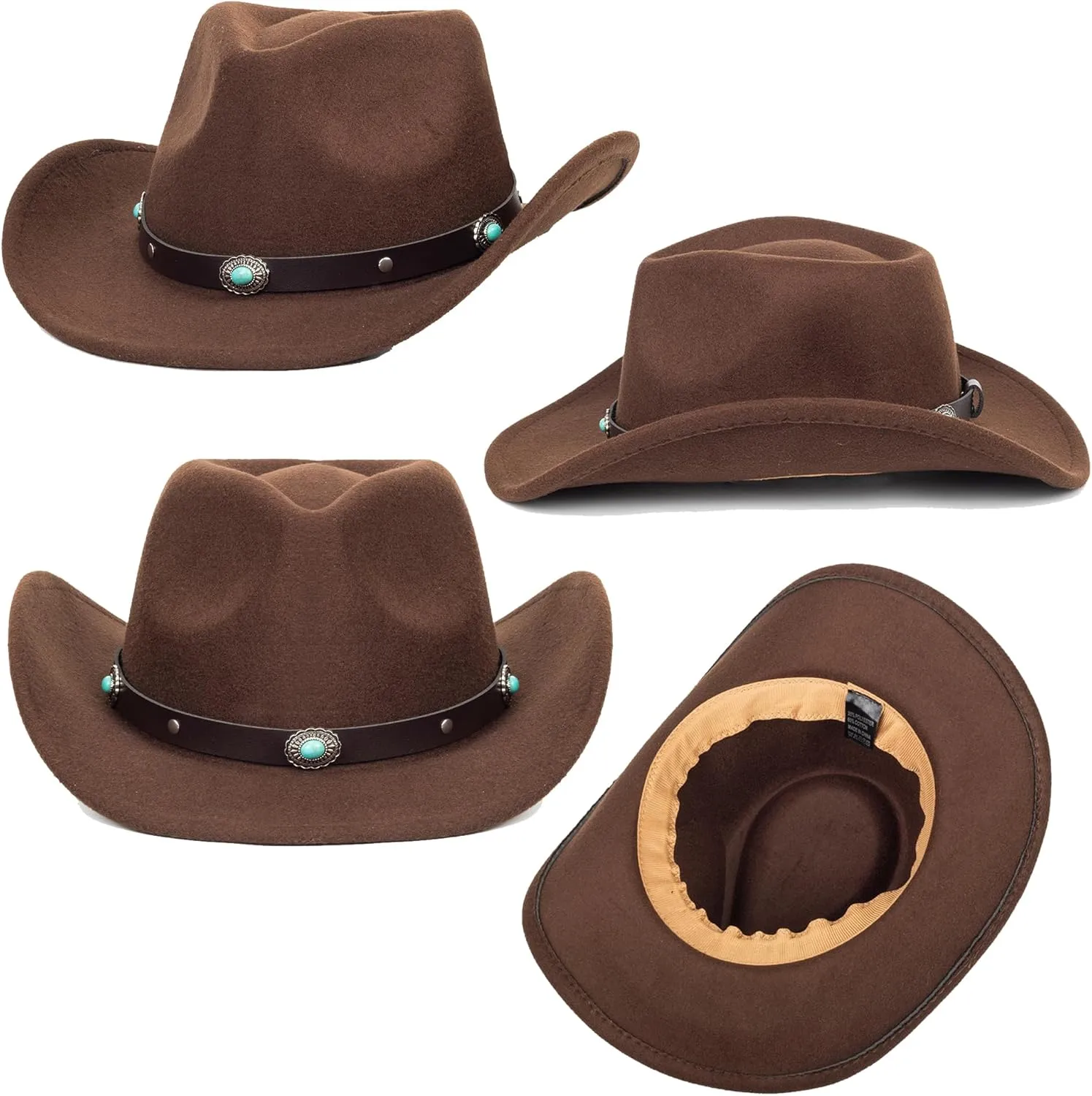 Men Women Retro-Black Western-Cowboy-Hat Bling-Rhinestone-Decor with Eyelets Felt-Cowgirl-Hats Glitter-Rodeo Fedora Hat