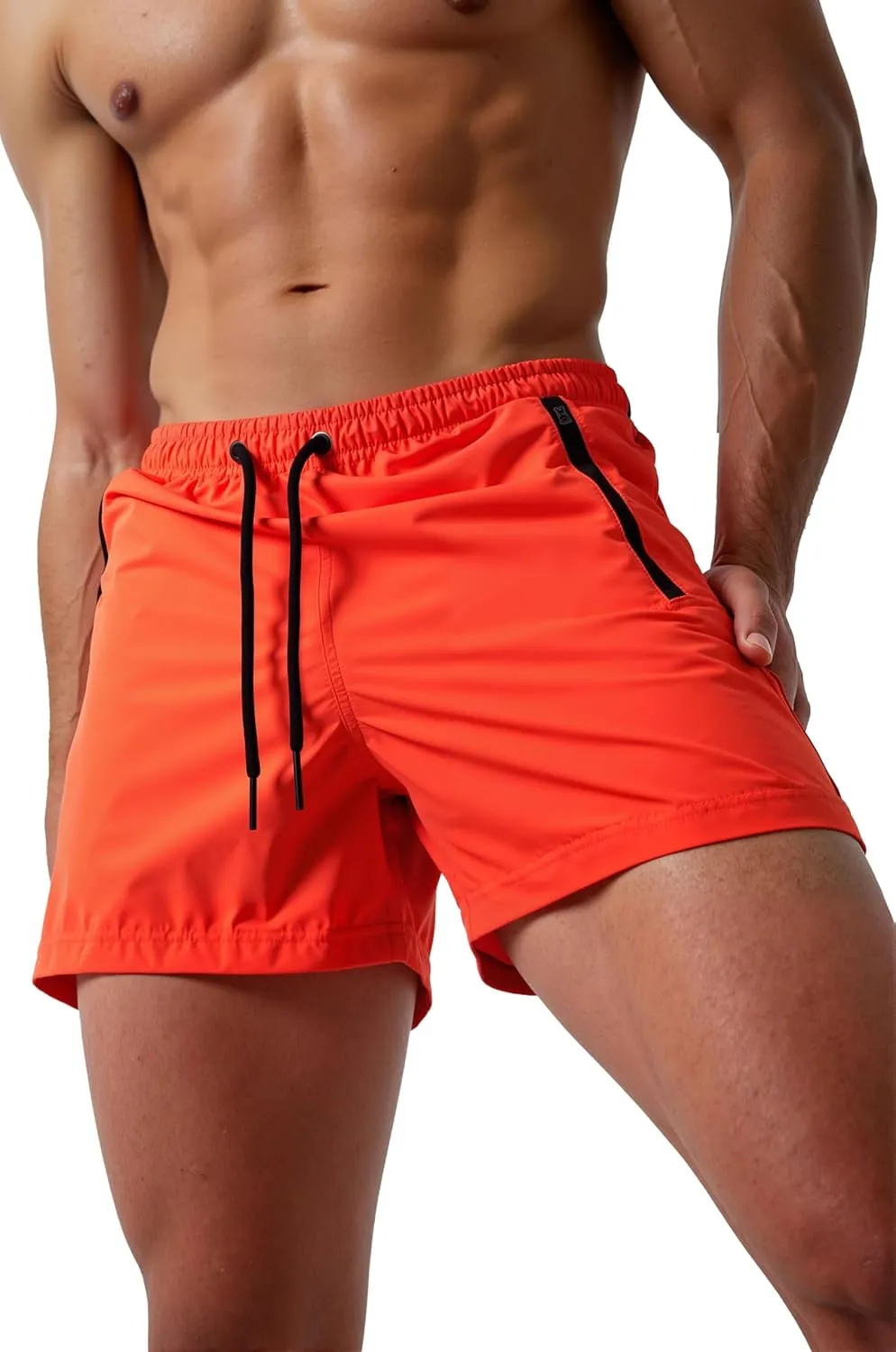 Mens 5" with Zipper Quick Dry Beach Shorts for Swimming Men Bathing Suit