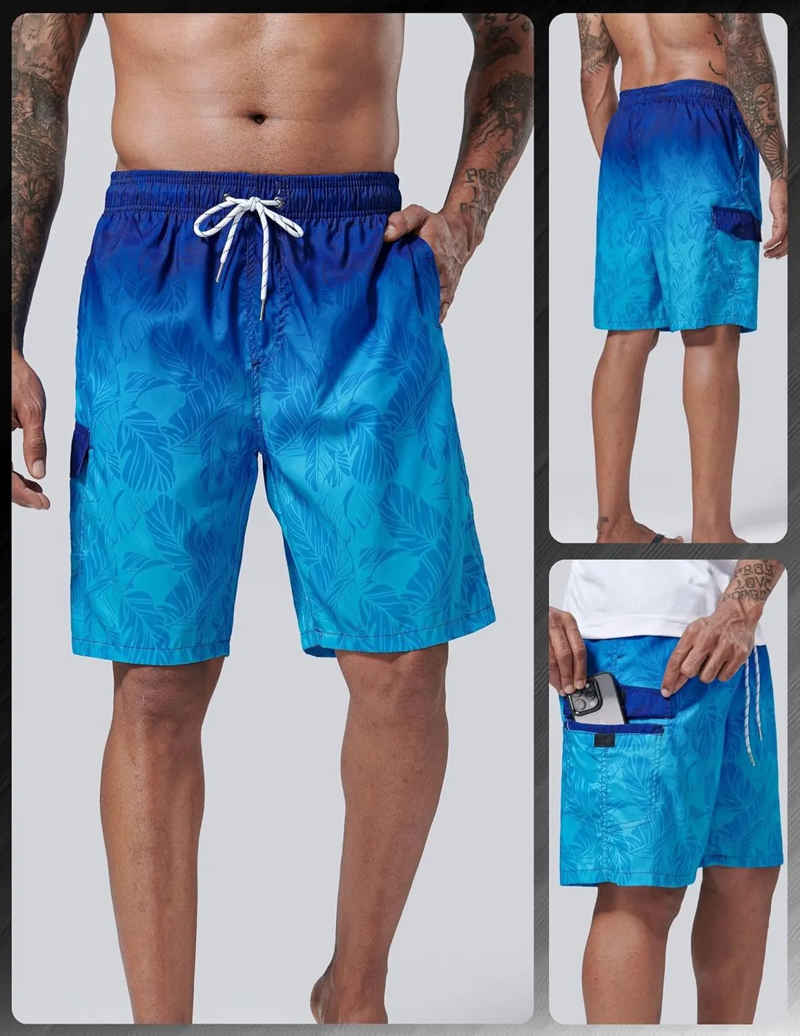 Men's 9" Quick Dry Swim Trunks with Mesh Lining and Cargo Pockets, Beach Shorts Bathing Suits