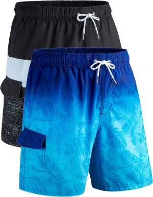 Men's 9" Quick Dry Swim Trunks with Mesh Lining and Cargo Pockets, Beach Shorts Bathing Suits