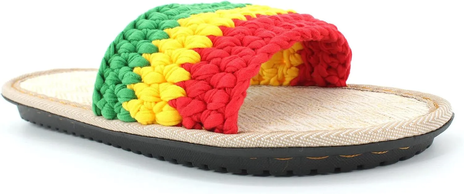 Men's and Women's Hand-made Cotton Crocheted Slippers With Linen Sole Rasta Jamaican