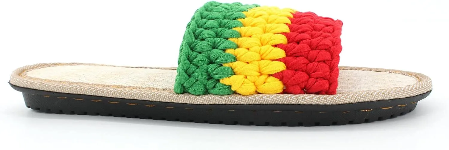 Men's and Women's Hand-made Cotton Crocheted Slippers With Linen Sole Rasta Jamaican