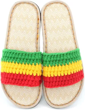 Men's and Women's Hand-made Cotton Crocheted Slippers With Linen Sole Rasta Jamaican
