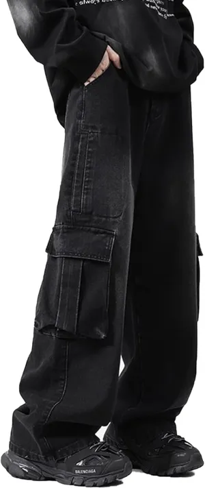Men's Baggy Jeans Vintage Cargo Jeans Y2K Hip Hop Grunge Jnco Jeans Straight Leg Denim Pants with Pockets