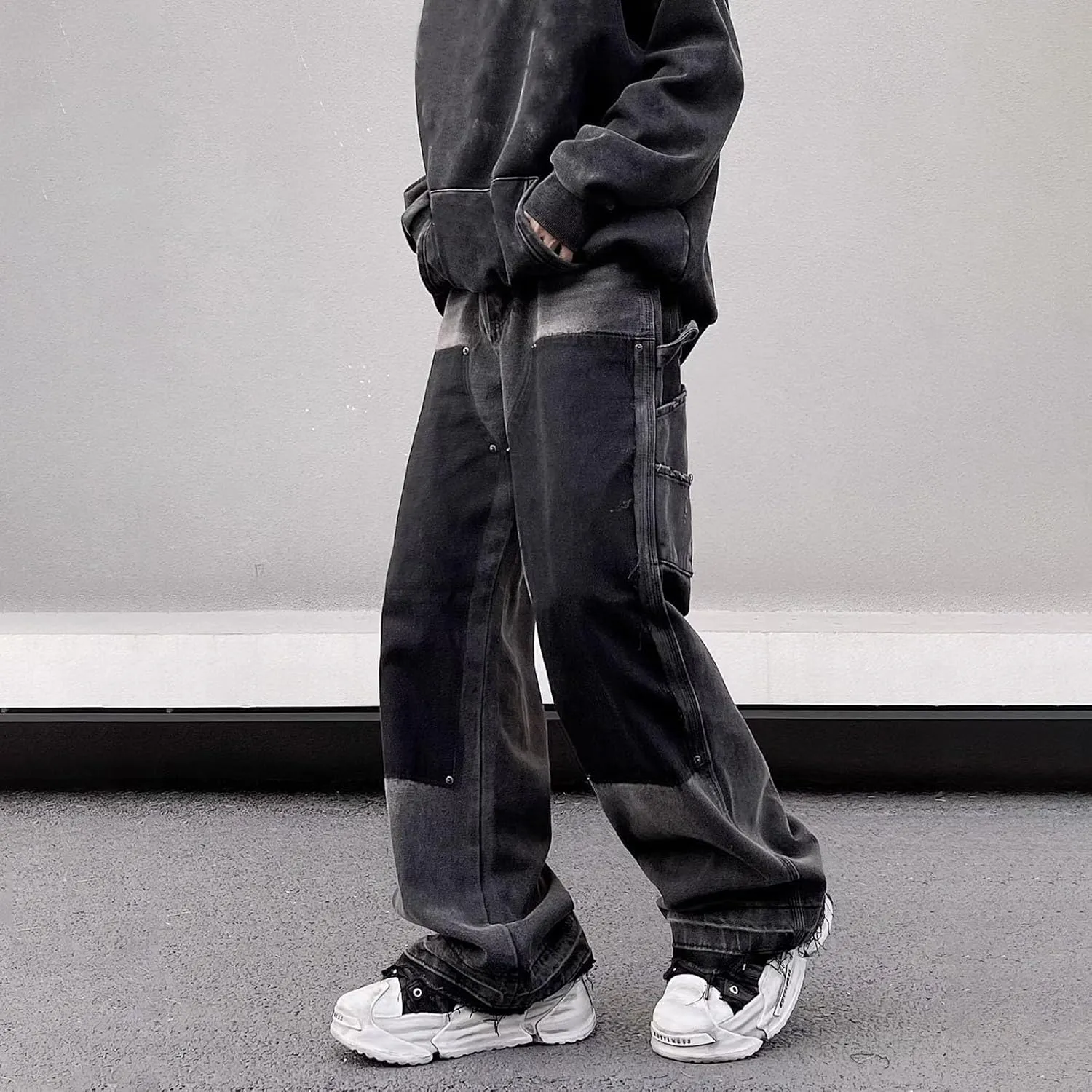 Men's Baggy Jeans Y2k Boyfriend Ripped Jeans Wide Leg Hip Hop Denim Pants Grunge Summer Baggy Cargo Pants