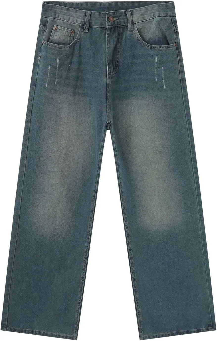 Men's Baggy Jeans Y2k Boyfriend Ripped Jeans Wide Leg Hip Hop Denim Pants Grunge Summer Baggy Cargo Pants