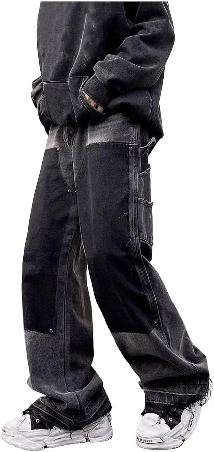 Men's Baggy Jeans Y2k Boyfriend Ripped Jeans Wide Leg Hip Hop Denim Pants Grunge Summer Baggy Cargo Pants