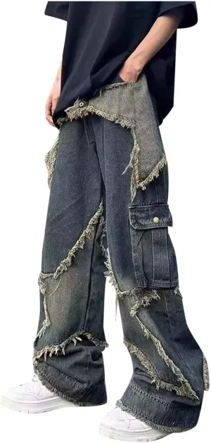 Men's Baggy Jeans Y2k Boyfriend Ripped Jeans Wide Leg Hip Hop Denim Pants Grunge Summer Baggy Cargo Pants