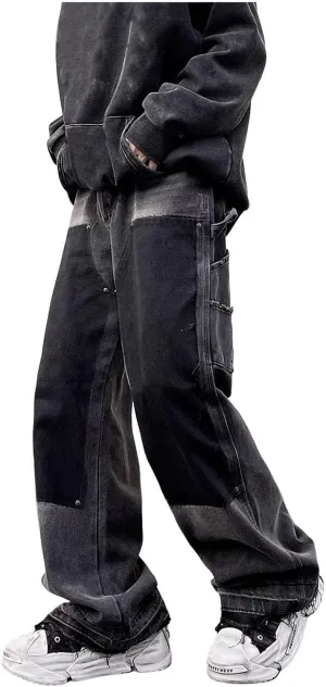 Men's Baggy Jeans Y2k Boyfriend Ripped Jeans Wide Leg Hip Hop Denim Pants Grunge Summer Baggy Cargo Pants