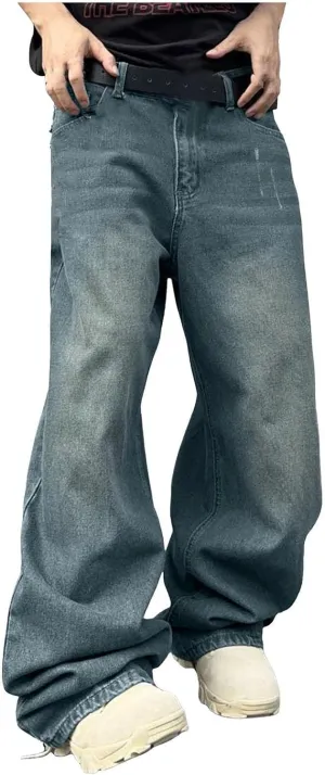 Men's Baggy Jeans Y2k Boyfriend Ripped Jeans Wide Leg Hip Hop Denim Pants Grunge Summer Baggy Cargo Pants