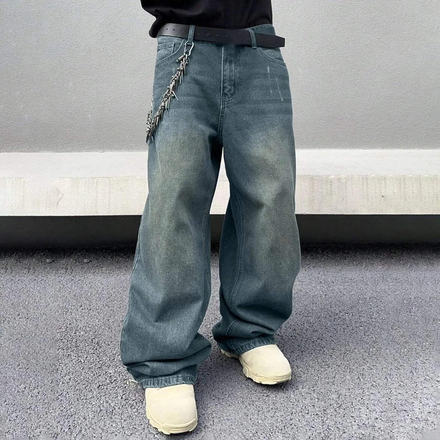 Men's Baggy Jeans Y2k Boyfriend Ripped Jeans Wide Leg Hip Hop Denim Pants Grunge Summer Baggy Cargo Pants
