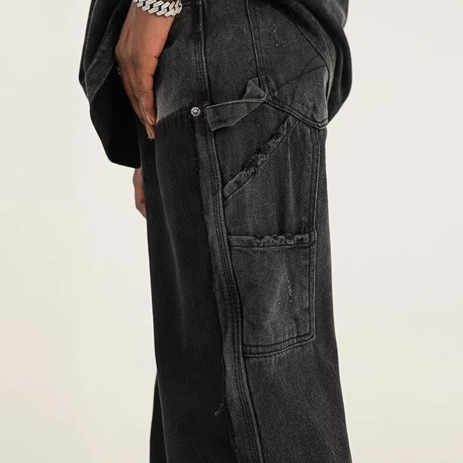 Men's Baggy Jeans Y2k Boyfriend Ripped Jeans Wide Leg Hip Hop Denim Pants Grunge Summer Baggy Cargo Pants