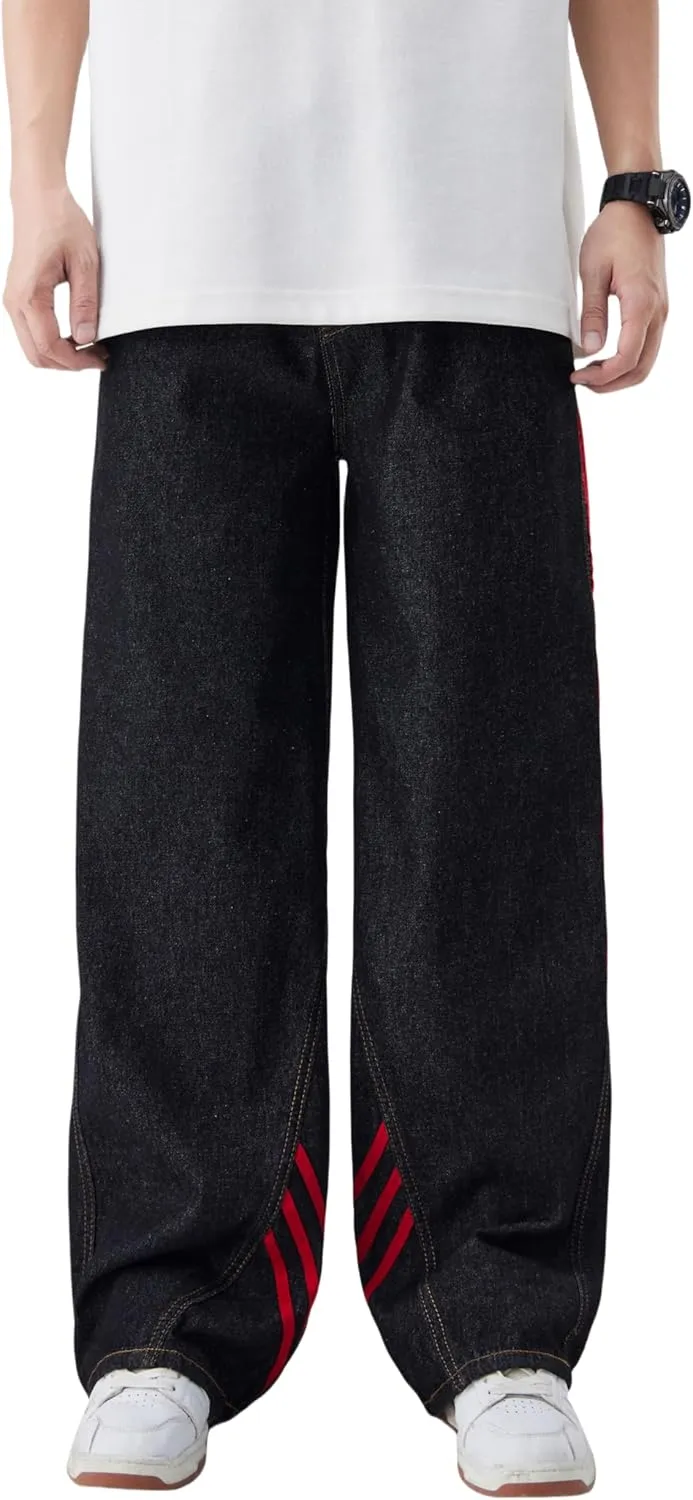 Men's Baggy Jeans Y2K Vintage Distressed Ripped Wide Leg Denim Pants Hip Hop Casual Loose Fit Streetwear Trousers
